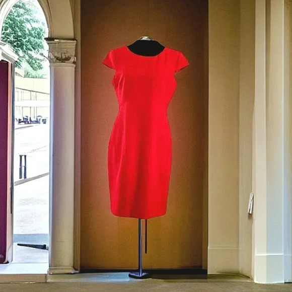 Vintage Chic Holiday Red Cocktail Events Cap Sleeve Midi Dress - Picture 2 of 6